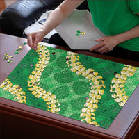 Green Palaka Hawaii Mele Kalikimaka Puzzle Ohia Lehua Monstera Puakenikeni Lei - Polynesian Pride