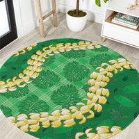 Green Palaka Hawaii Mele Kalikimaka Round Carpet Ohia Lehua Monstera Puakenikeni Lei - Polynesian Pride