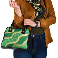 Green Palaka Hawaii Mele Kalikimaka Shoulder Handbag Ohia Lehua Monstera Puakenikeni Lei - Polynesian Pride