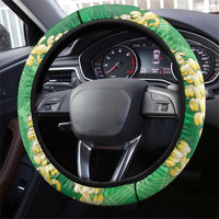 Green Palaka Hawaii Mele Kalikimaka Steering Wheel Cover Ohia Lehua Monstera Puakenikeni Lei - Polynesian Pride