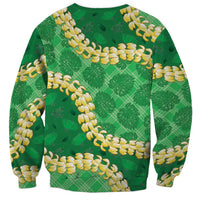 Green Palaka Hawaii Mele Kalikimaka Sweatshirt Ohia Lehua Monstera Puakenikeni Lei - Polynesian Pride