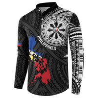 Philippines Strong Button Sweatshirt Filipino Map Polynesian Tattoo - Polynesian Pride