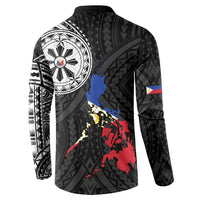 Philippines Strong Button Sweatshirt Filipino Map Polynesian Tattoo - Polynesian Pride