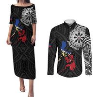 Philippines Strong Couples Matching Puletasi and Long Sleeve Button Shirt Filipino Map Polynesian Tattoo LT14 Black - Polynesian Pride