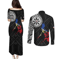 Philippines Strong Couples Matching Puletasi and Long Sleeve Button Shirt Filipino Map Polynesian Tattoo LT14 - Polynesian Pride