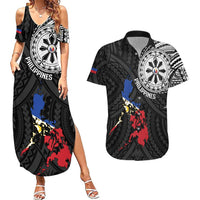 Philippines Strong Couples Matching Summer Maxi Dress and Hawaiian Shirt Filipino Map Polynesian Tattoo LT14 Black - Polynesian Pride