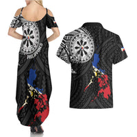 Philippines Strong Couples Matching Summer Maxi Dress and Hawaiian Shirt Filipino Map Polynesian Tattoo LT14 - Polynesian Pride