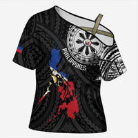 Philippines Strong Cross Shoulder Shirt Filipino Map Polynesian Tattoo LT14 Female Black - Polynesian Pride