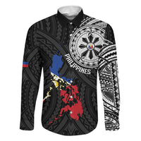 Philippines Strong Family Matching Off The Shoulder Long Sleeve Dress and Hawaiian Shirt Filipino Map Polynesian Tattoo - Polynesian Pride