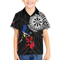 Philippines Strong Family Matching Off The Shoulder Long Sleeve Dress and Hawaiian Shirt Filipino Map Polynesian Tattoo - Polynesian Pride