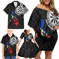 Philippines Strong Family Matching Off Shoulder Short Dress and Hawaiian Shirt Filipino Map Polynesian Tattoo - Polynesian Pride