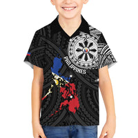 Philippines Strong Family Matching Off Shoulder Short Dress and Hawaiian Shirt Filipino Map Polynesian Tattoo - Polynesian Pride