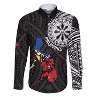 Philippines Strong Family Matching Puletasi and Hawaiian Shirt Filipino Map Polynesian Tattoo LT14 Dad's Shirt - Long Sleeve Black - Polynesian Pride