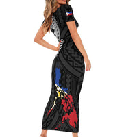 Philippines Strong Family Matching Short Sleeve Bodycon Dress and Hawaiian Shirt Filipino Map Polynesian Tattoo - Polynesian Pride