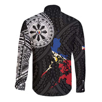 Philippines Strong Long Sleeve Button Shirt Filipino Map Polynesian Tattoo - Polynesian Pride