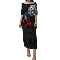 Philippines Strong Puletasi Filipino Map Polynesian Tattoo LT14 Long Dress Black - Polynesian Pride