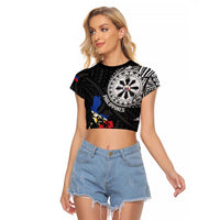 Philippines Strong Raglan Cropped T Shirt Filipino Map Polynesian Tattoo LT14 Female Black - Polynesian Pride