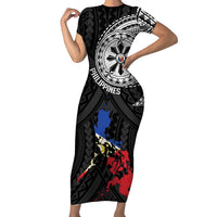 Philippines Strong Short Sleeve Bodycon Dress Filipino Map Polynesian Tattoo LT14 Long Dress Black - Polynesian Pride