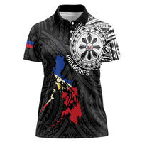 Philippines Strong Women Polo Shirt Filipino Map Polynesian Tattoo LT14 Female Black - Polynesian Pride