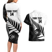New Zealand Lawn Bowls Custom Couples Matching Long Sleeve Bodycon Dress and Hawaiian Shirt Aotearoa Silver Fern - Polynesian Pride