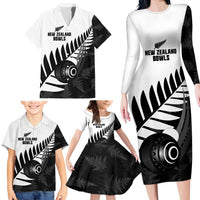 New Zealand Lawn Bowls Custom Family Matching Long Sleeve Bodycon Dress and Hawaiian Shirt Aotearoa Silver Fern - Polynesian Pride