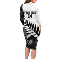 New Zealand Lawn Bowls Custom Family Matching Long Sleeve Bodycon Dress and Hawaiian Shirt Aotearoa Silver Fern - Polynesian Pride
