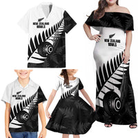 New Zealand Lawn Bowls Custom Family Matching Off Shoulder Maxi Dress and Hawaiian Shirt Aotearoa Silver Fern - Polynesian Pride