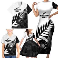 New Zealand Lawn Bowls Custom Family Matching Short Sleeve Bodycon Dress and Hawaiian Shirt Aotearoa Silver Fern - Polynesian Pride