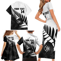 New Zealand Lawn Bowls Custom Family Matching Short Sleeve Bodycon Dress and Hawaiian Shirt Aotearoa Silver Fern - Polynesian Pride