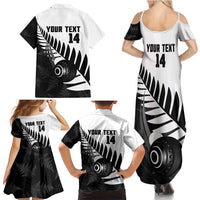 New Zealand Lawn Bowls Custom Family Matching Summer Maxi Dress and Hawaiian Shirt Aotearoa Silver Fern - Polynesian Pride
