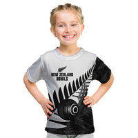 New Zealand Lawn Bowls Custom Kid T Shirt Aotearoa Silver Fern LT14 Black - Polynesian Pride