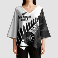 New Zealand Lawn Bowls Custom Kimono Sleeve Blouse Aotearoa Silver Fern - Polynesian Pride