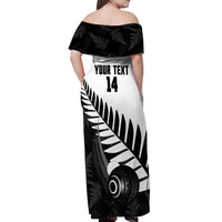 New Zealand Lawn Bowls Custom Off Shoulder Maxi Dress Aotearoa Silver Fern LT14 - Polynesian Pride