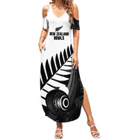 New Zealand Lawn Bowls Custom Summer Maxi Dress Aotearoa Silver Fern LT14 Women Black - Polynesian Pride