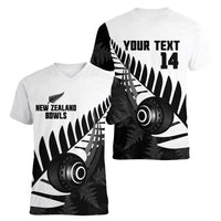 New Zealand Lawn Bowls Custom Women V-Neck T-Shirt Aotearoa Silver Fern - Polynesian Pride