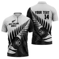 New Zealand Lawn Bowls Custom Zipper Polo Shirt Aotearoa Silver Fern - Polynesian Pride