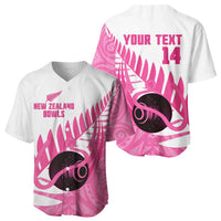 New Zealand Lawn Bowls Breast Cancer Custom Baseball Jersey Aotearoa Maori Silver Fern Pink Ribbon - Polynesian Pride