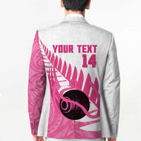 New Zealand Lawn Bowls Breast Cancer Custom Blazer Aotearoa Maori Silver Fern Pink Ribbon - Polynesian Pride