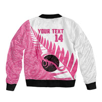 New Zealand Lawn Bowls Breast Cancer Custom Bomber Jacket Aotearoa Maori Silver Fern Pink Ribbon - Polynesian Pride