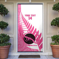 New Zealand Lawn Bowls Breast Cancer Custom Door Cover Aotearoa Maori Silver Fern Pink Ribbon - Polynesian Pride