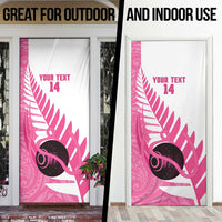 New Zealand Lawn Bowls Breast Cancer Custom Door Cover Aotearoa Maori Silver Fern Pink Ribbon - Polynesian Pride