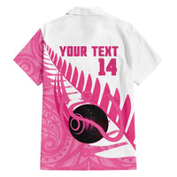 New Zealand Lawn Bowls Breast Cancer Custom Family Matching Off Shoulder Short Dress and Hawaiian Shirt Aotearoa Maori Silver Fern Pink Ribbon - Polynesian Pride