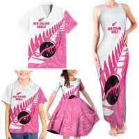 New Zealand Lawn Bowls Breast Cancer Custom Family Matching Tank Maxi Dress and Hawaiian Shirt Aotearoa Maori Silver Fern Pink Ribbon - Polynesian Pride