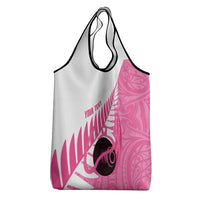 New Zealand Lawn Bowls Breast Cancer Custom Grocery Bag Aotearoa Maori Silver Fern Pink Ribbon - Polynesian Pride