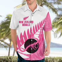 New Zealand Lawn Bowls Breast Cancer Custom Hawaiian Shirt Aotearoa Maori Silver Fern Pink Ribbon - Polynesian Pride
