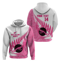 New Zealand Lawn Bowls Breast Cancer Custom Hoodie Aotearoa Maori Silver Fern Pink Ribbon - Polynesian Pride