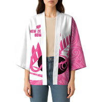 New Zealand Lawn Bowls Breast Cancer Custom Kimono Aotearoa Maori Silver Fern Pink Ribbon - Polynesian Pride