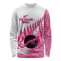 New Zealand Lawn Bowls Breast Cancer Custom Long Sleeve Shirt Aotearoa Maori Silver Fern Pink Ribbon - Polynesian Pride