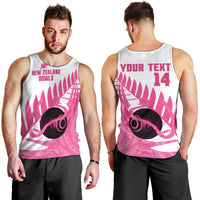 New Zealand Lawn Bowls Breast Cancer Custom Men Tank Top Aotearoa Maori Silver Fern Pink Ribbon - Polynesian Pride