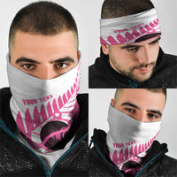 New Zealand Lawn Bowls Breast Cancer Custom Neck Gaiter Aotearoa Maori Silver Fern Pink Ribbon - Polynesian Pride